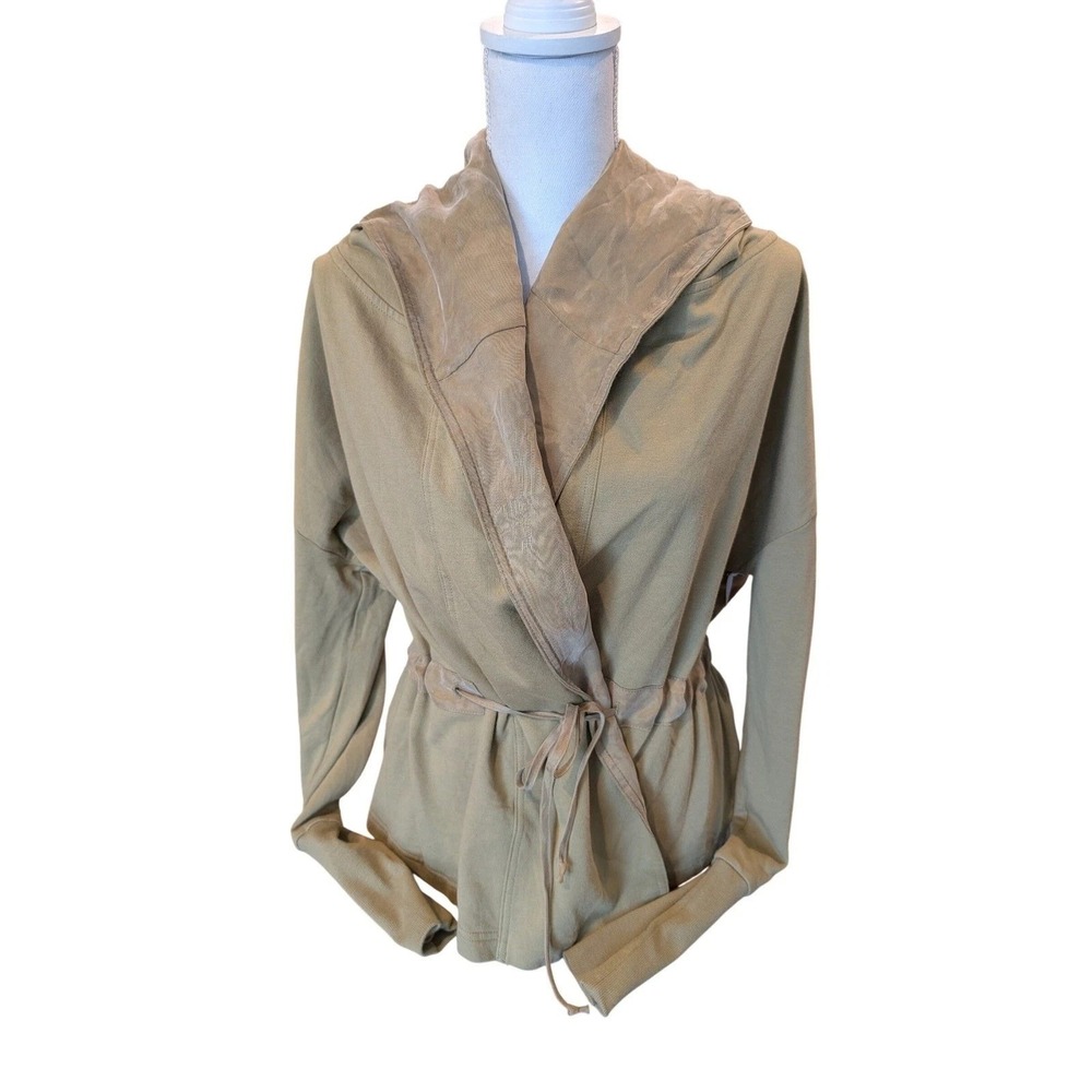 NWT Young Fabulous & Broke Cardigan Hooded Wrap Tan Khaki Sz S Drawstring Waist